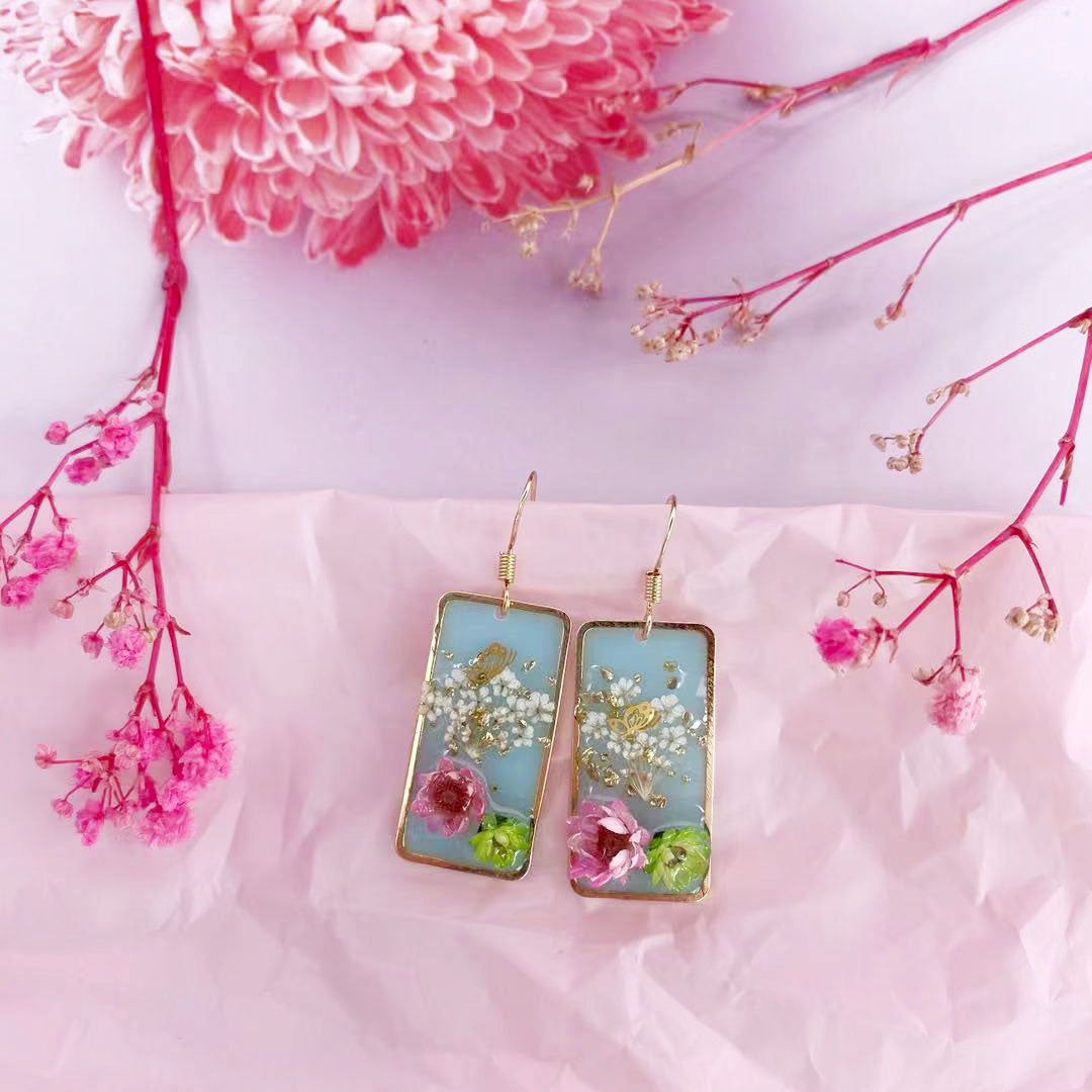 Real Mini Flowers Coloured Resin Earrings
