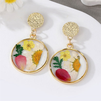 Real Flower Resin Drop Earrings Gold Finish Assorted Shapes