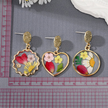 Real Flower Resin Drop Earrings Gold Finish Assorted Shapes
