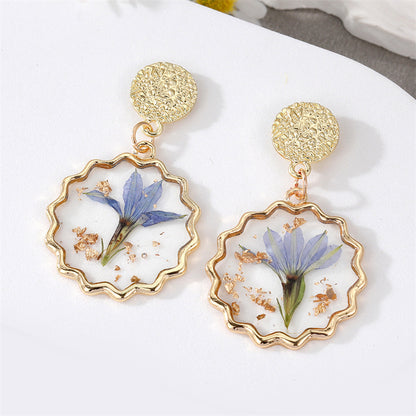 Real Flower Resin Drop Earrings Gold Finish Assorted Shapes