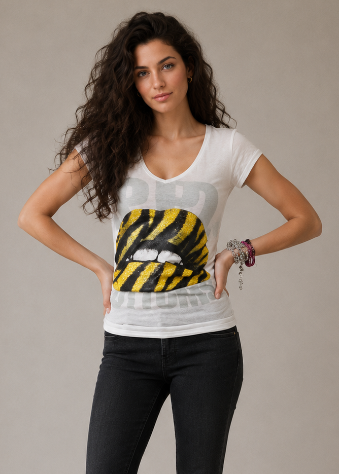 Yellow Lips White T-shirt