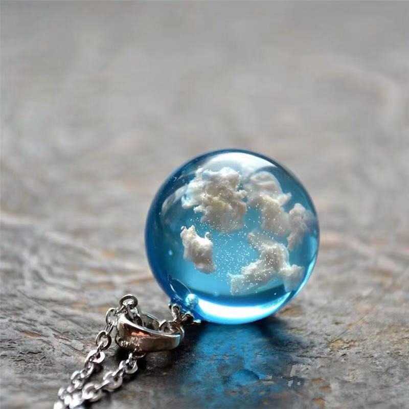Cloud Necklace Round Blue Sphere Resin