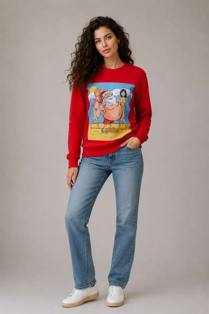 Ladies' Santa Sweatshirt Red Funny Christmas Print Gift Novelty Sweater