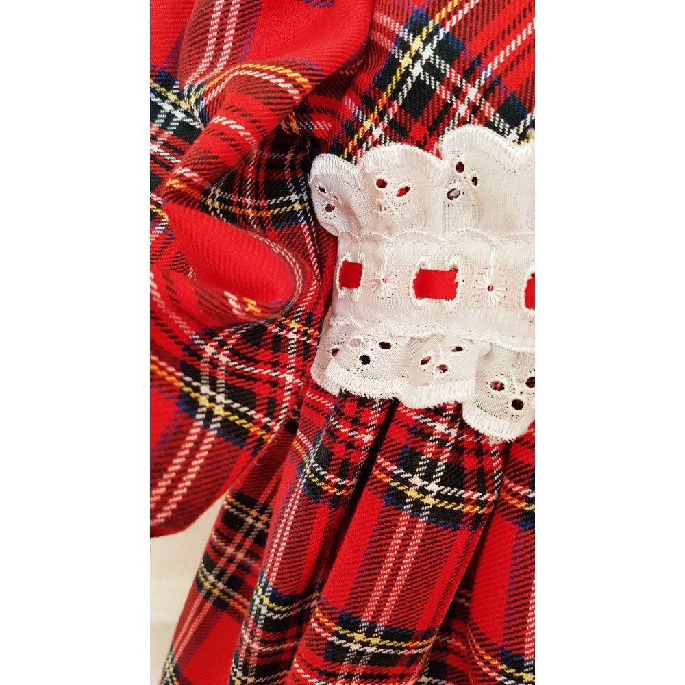 Traditional Red Tartan Broderie Anglaise Baby Girl Dress – Spanish Style
