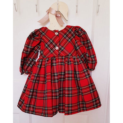 Traditional Red Tartan Broderie Anglaise Baby Girl Dress – Spanish Style