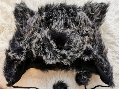 Furry Bear Hat With Pom-Poms Adults' Women Men Ladies Unisex Funny Winter