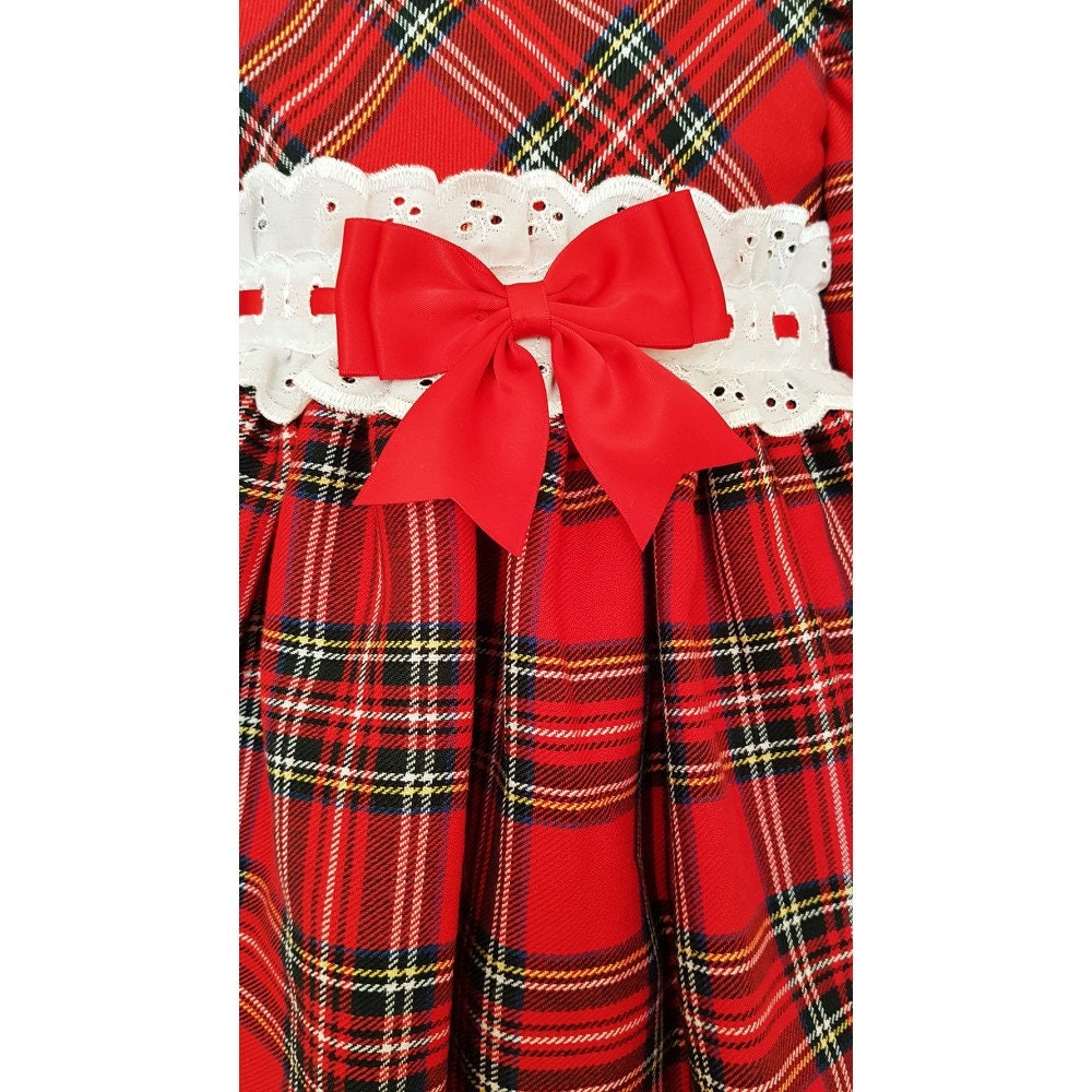 Traditional Red Tartan Broderie Anglaise Baby Girl Dress – Spanish Style