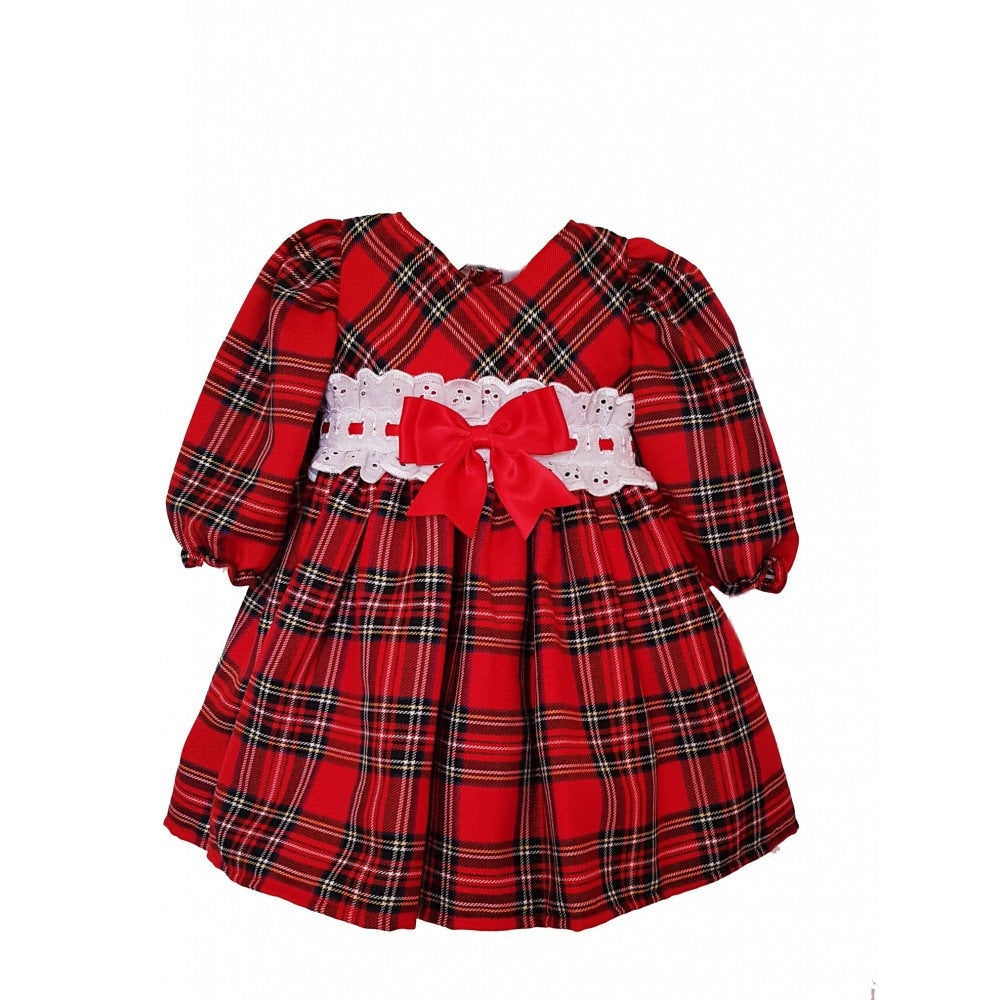 Traditional Red Tartan Broderie Anglaise Baby Girl Dress – Spanish Style