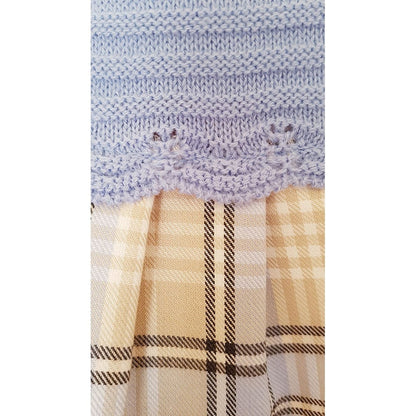 Luxury Knitted Baby Girl Dress – Traditional Romany & Spanish Style with Blue Tartan Collar