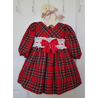 Traditional Red Tartan Broderie Anglaise Baby Girl Dress – Spanish Style