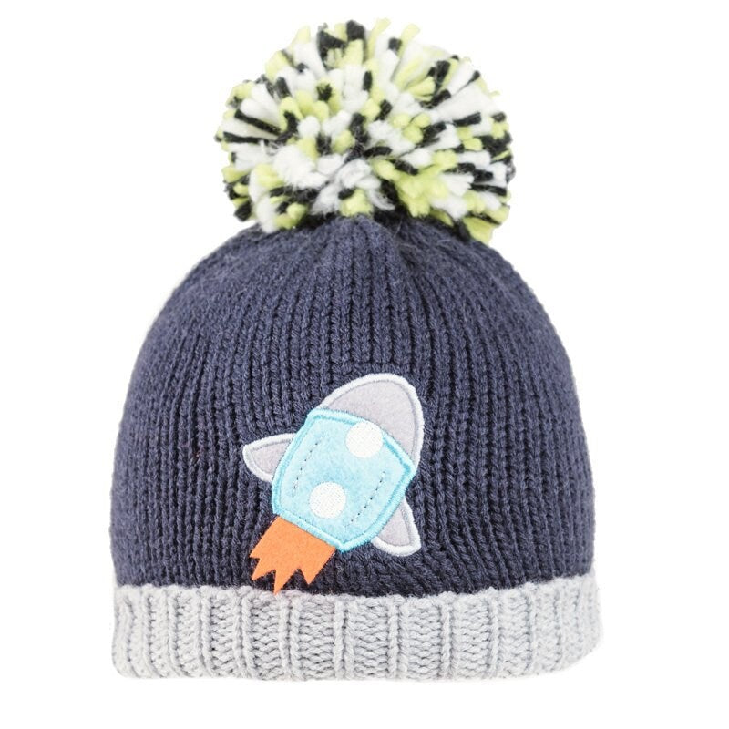 Children's Kid's Knitted Knit Lined Winter Bobble Hat Rocket