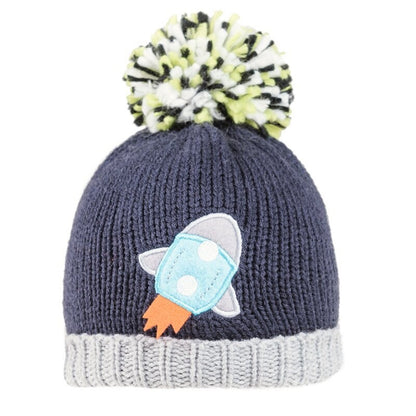 Children's Kid's Knitted Knit Lined Winter Bobble Hat Rocket