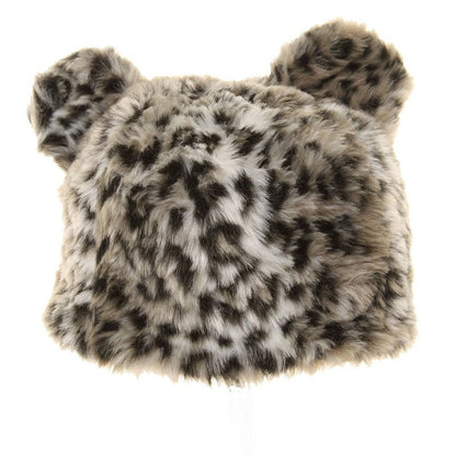 Faux fur leopard cat hat with ears