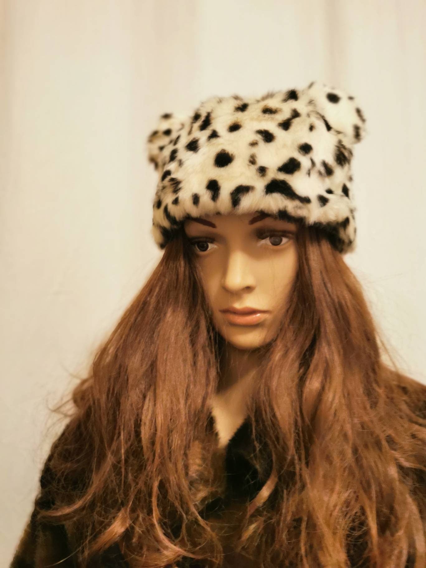 Faux fur leopard cat hat with ears