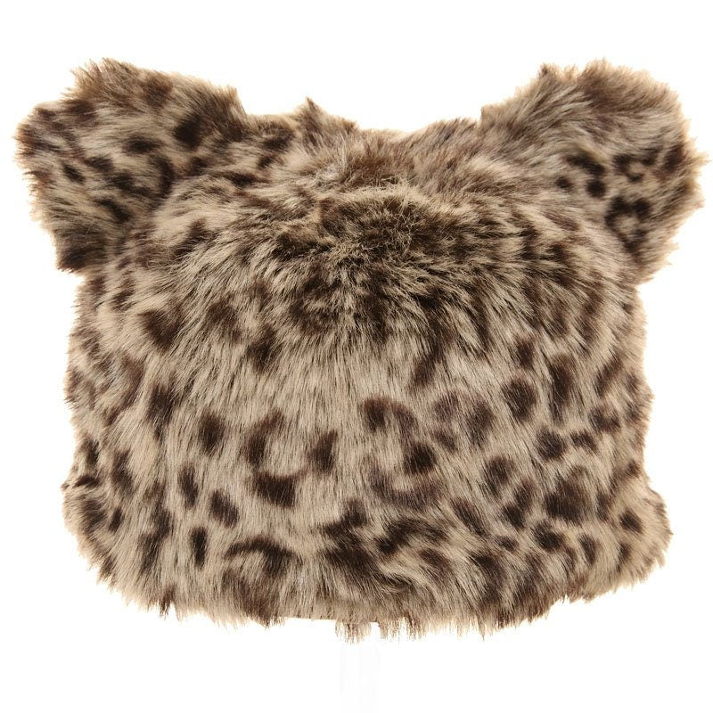 Faux fur leopard cat hat with ears