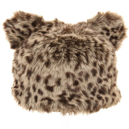 Faux fur leopard cat hat with ears