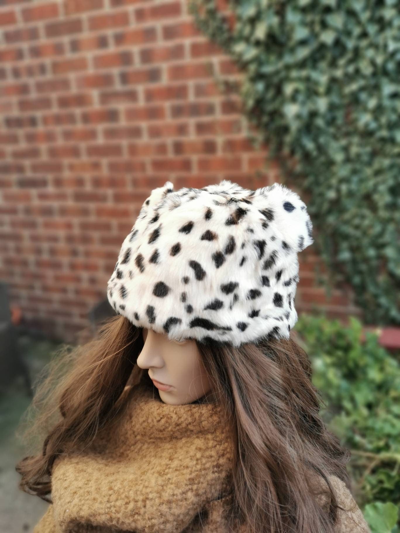 Faux fur leopard cat hat with ears