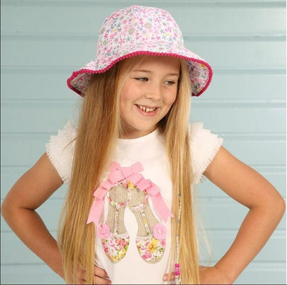 Girls Floral Wide Brim Summer Hat