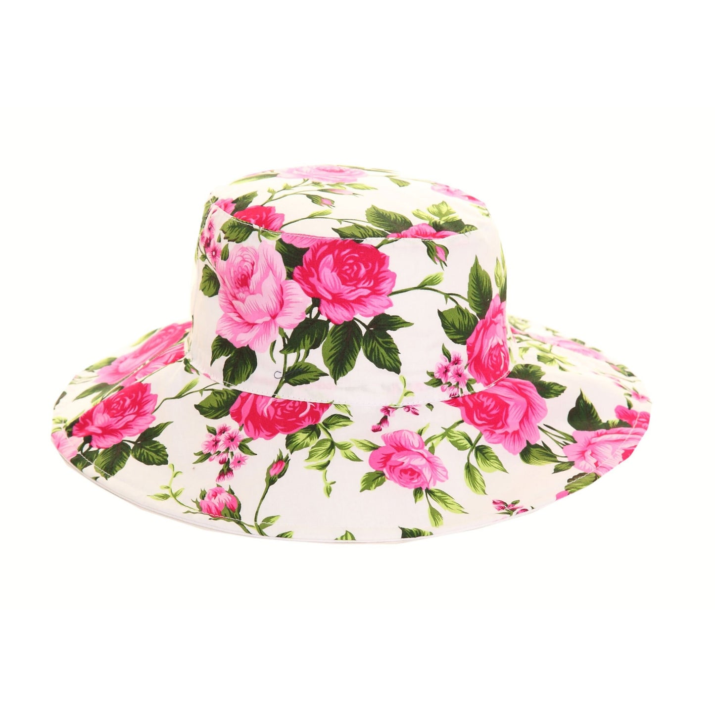 Pink Floral Rose Sumer Reversible Floppy Cotton Hat Wide Brim Hat Gardening