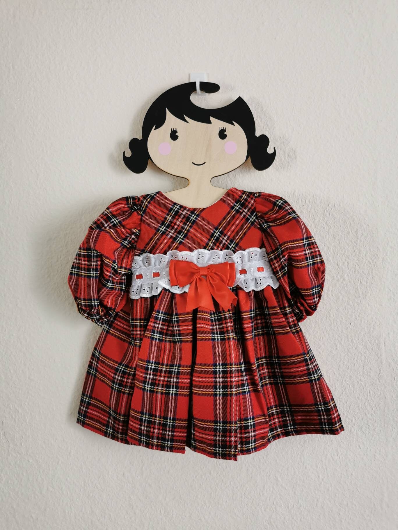 Traditional Red Tartan Broderie Anglaise Baby Girl Dress – Spanish Style