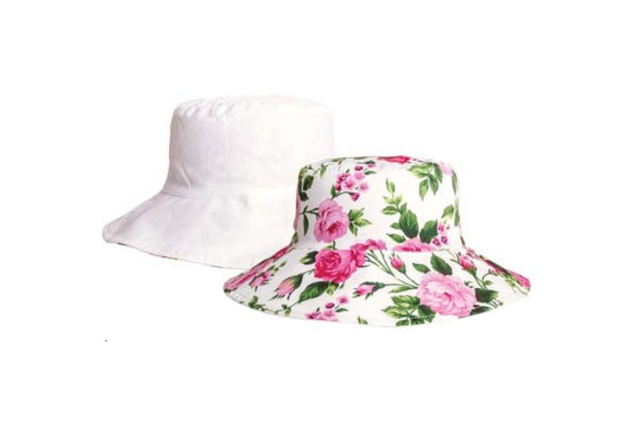 Pink Floral Rose Sumer Reversible Floppy Cotton Hat Wide Brim Hat Gardening