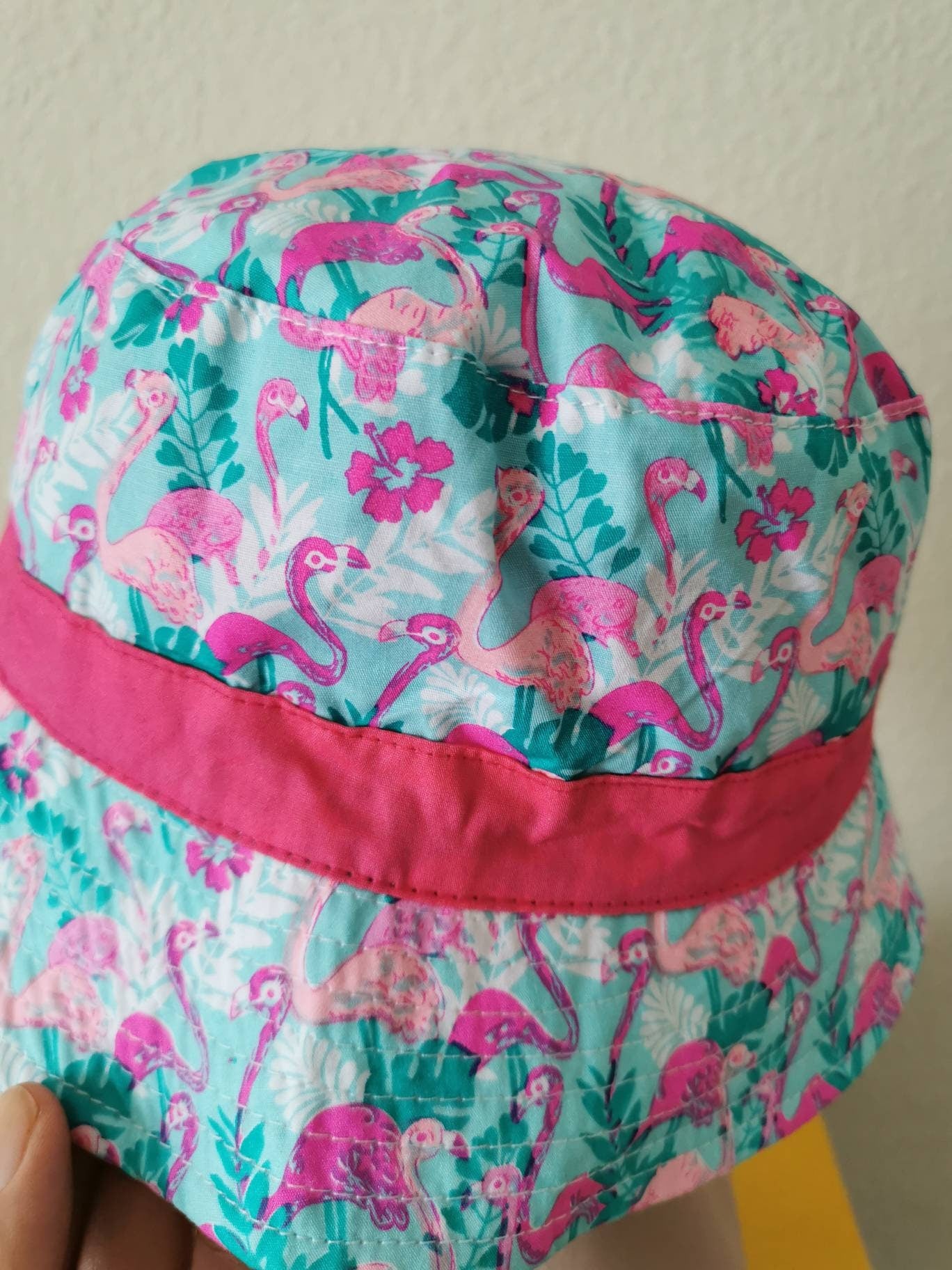 Bucket hat. Girl's bucket hat. Floral  bucket hat. Perfect for festivals/ gigs. Flamingo theme.