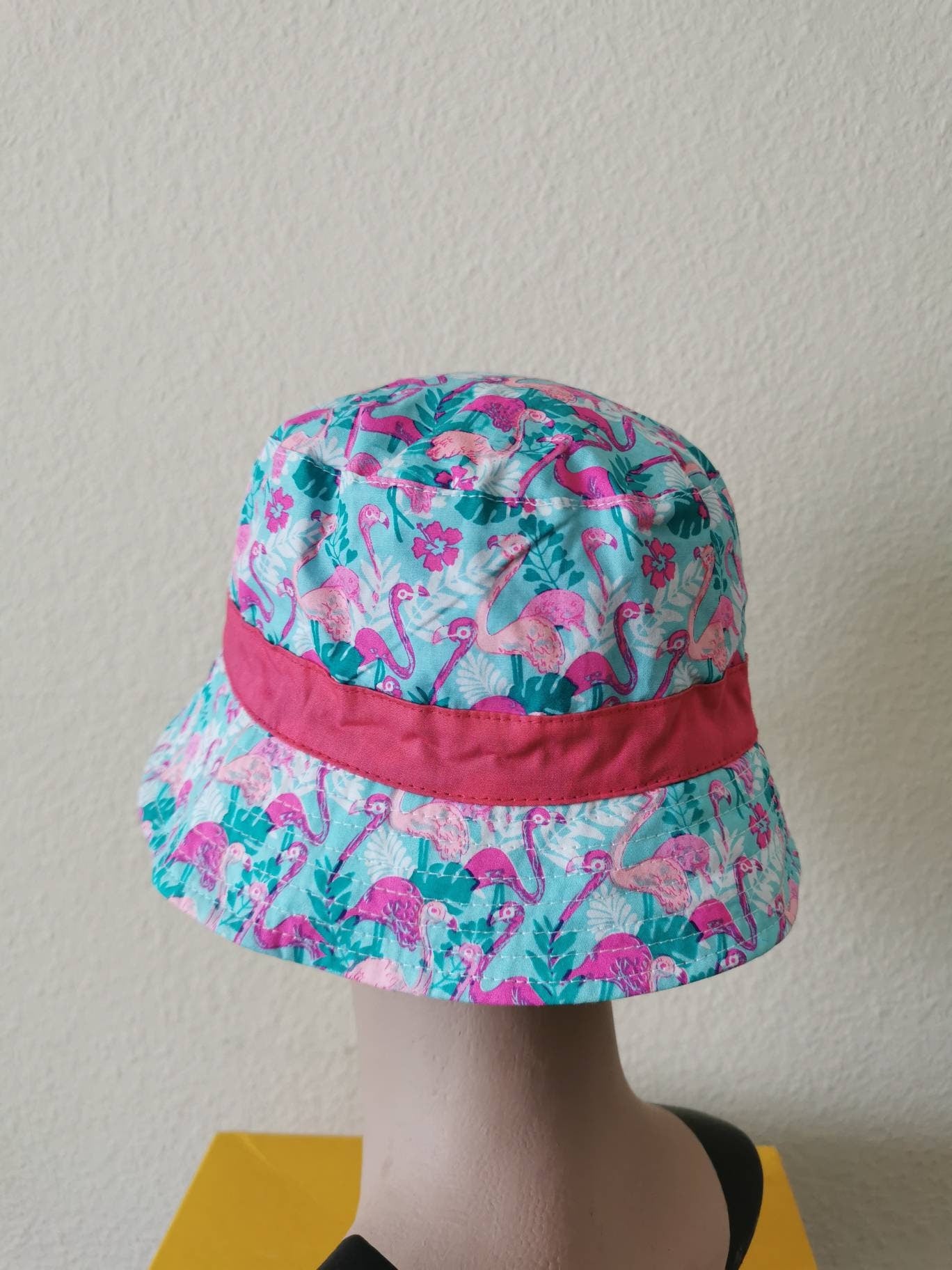 Bucket hat. Girl's bucket hat. Floral  bucket hat. Perfect for festivals/ gigs. Flamingo theme.