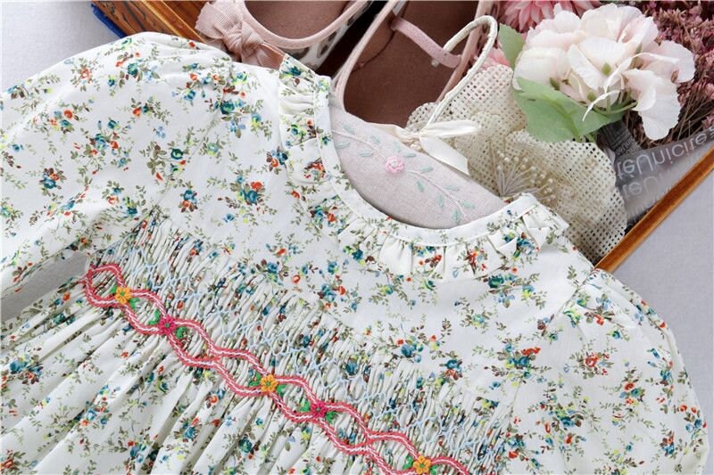 Luxury Hand-Smocked Floral Baby Girl Dress – White Heritage Occasion Dress