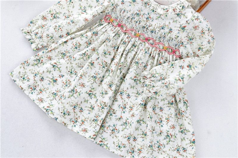 Luxury Hand-Smocked Floral Baby Girl Dress – White Heritage Occasion Dress