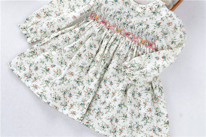 Luxury Hand-Smocked Floral Baby Girl Dress – White Heritage Occasion Dress
