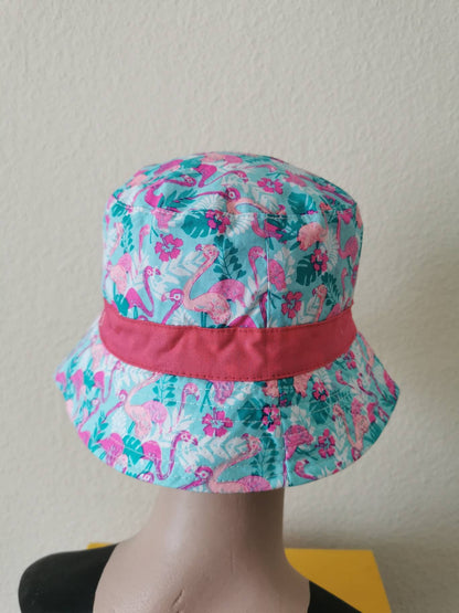 Bucket hat. Girl's bucket hat. Floral  bucket hat. Perfect for festivals/ gigs. Flamingo theme.