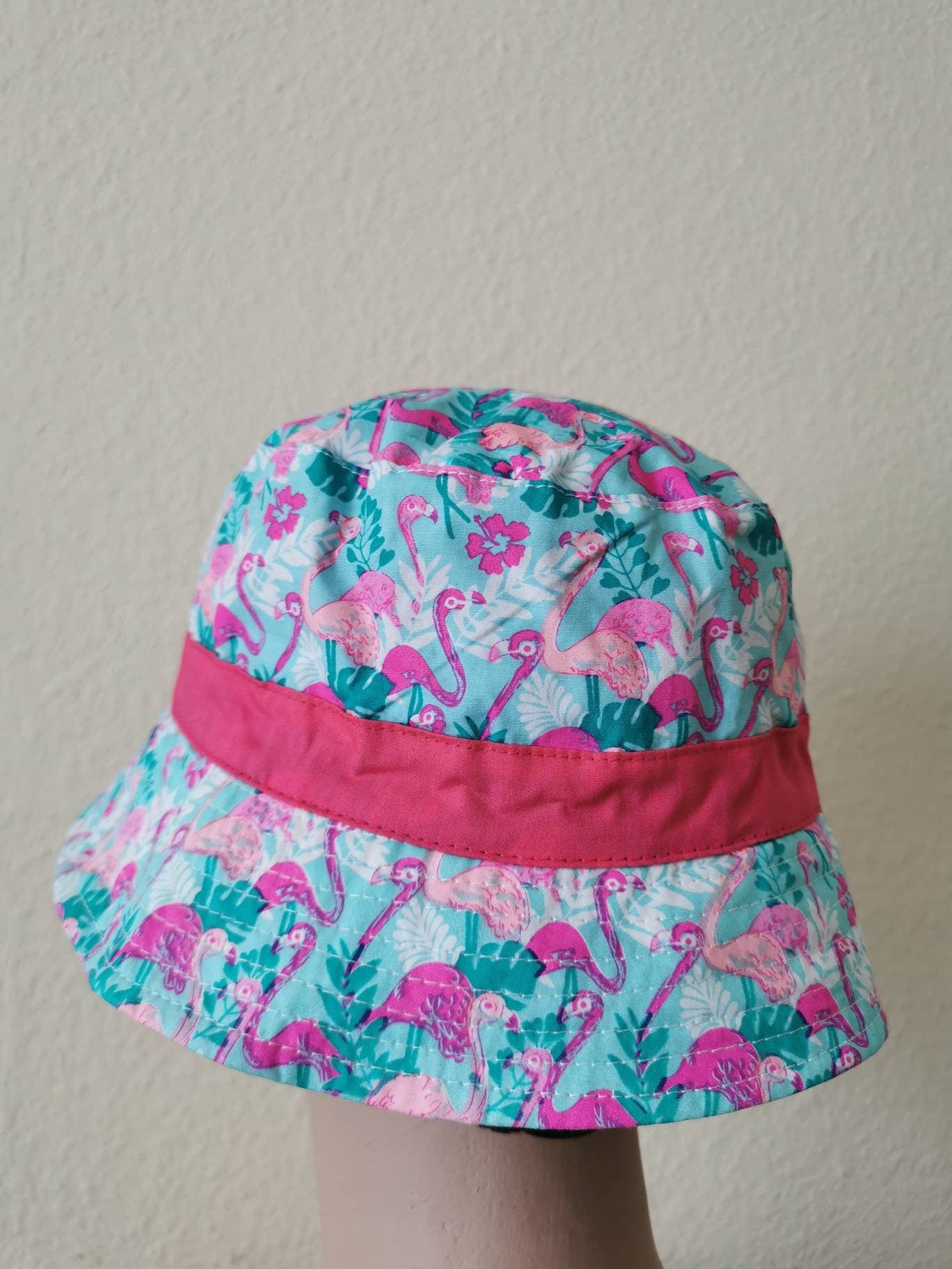 Bucket hat. Girl's bucket hat. Floral  bucket hat. Perfect for festivals/ gigs. Flamingo theme.