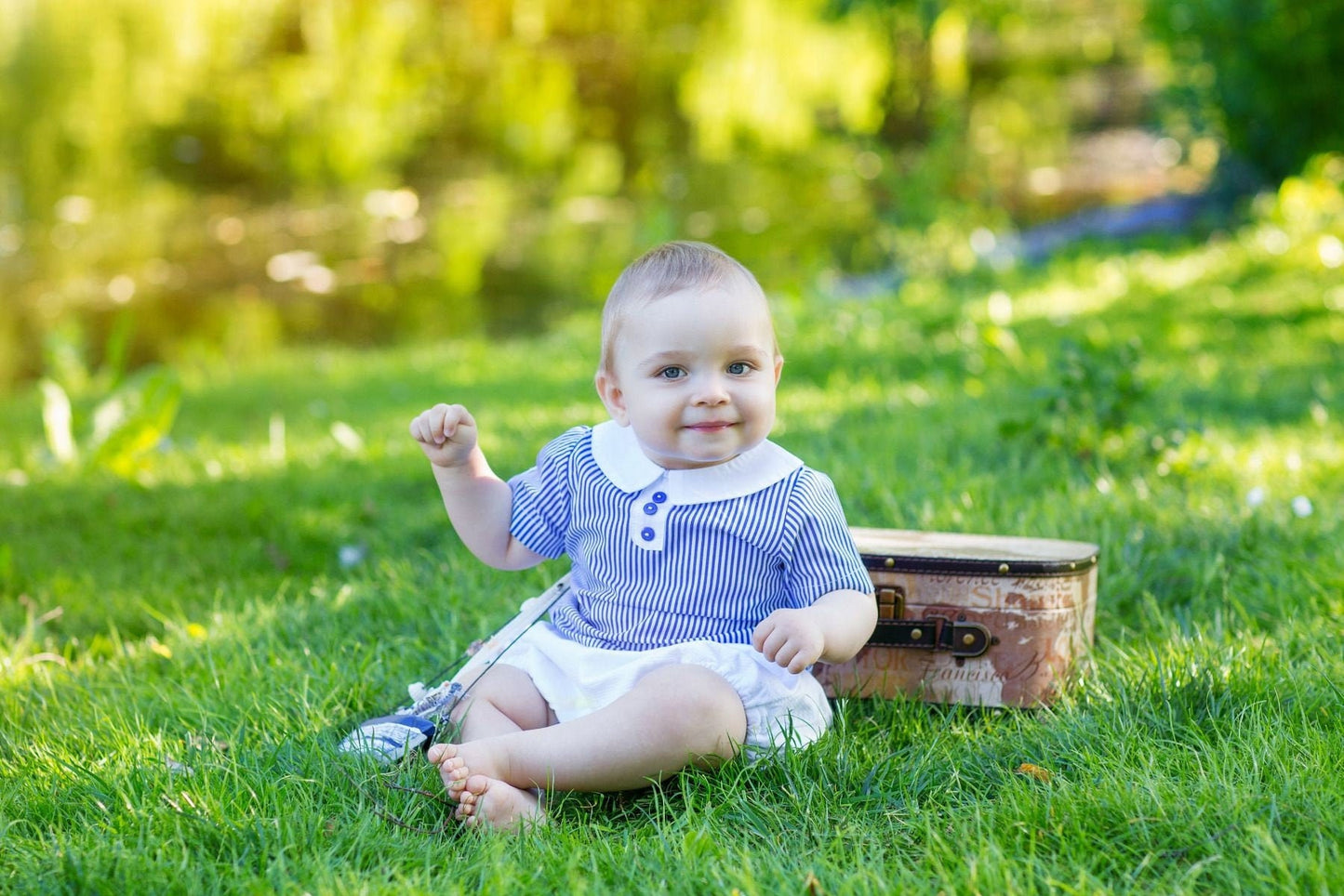 Spanish Style Baby Boy Blue White Set collar heritage