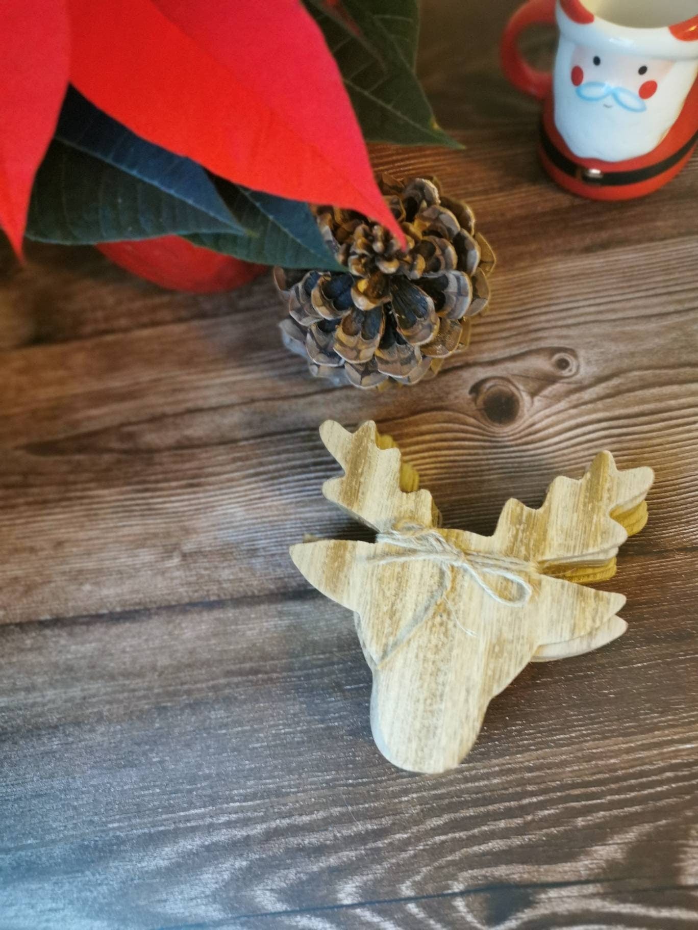 Rustic Vintage Wooden Deer Coasters Set of 6