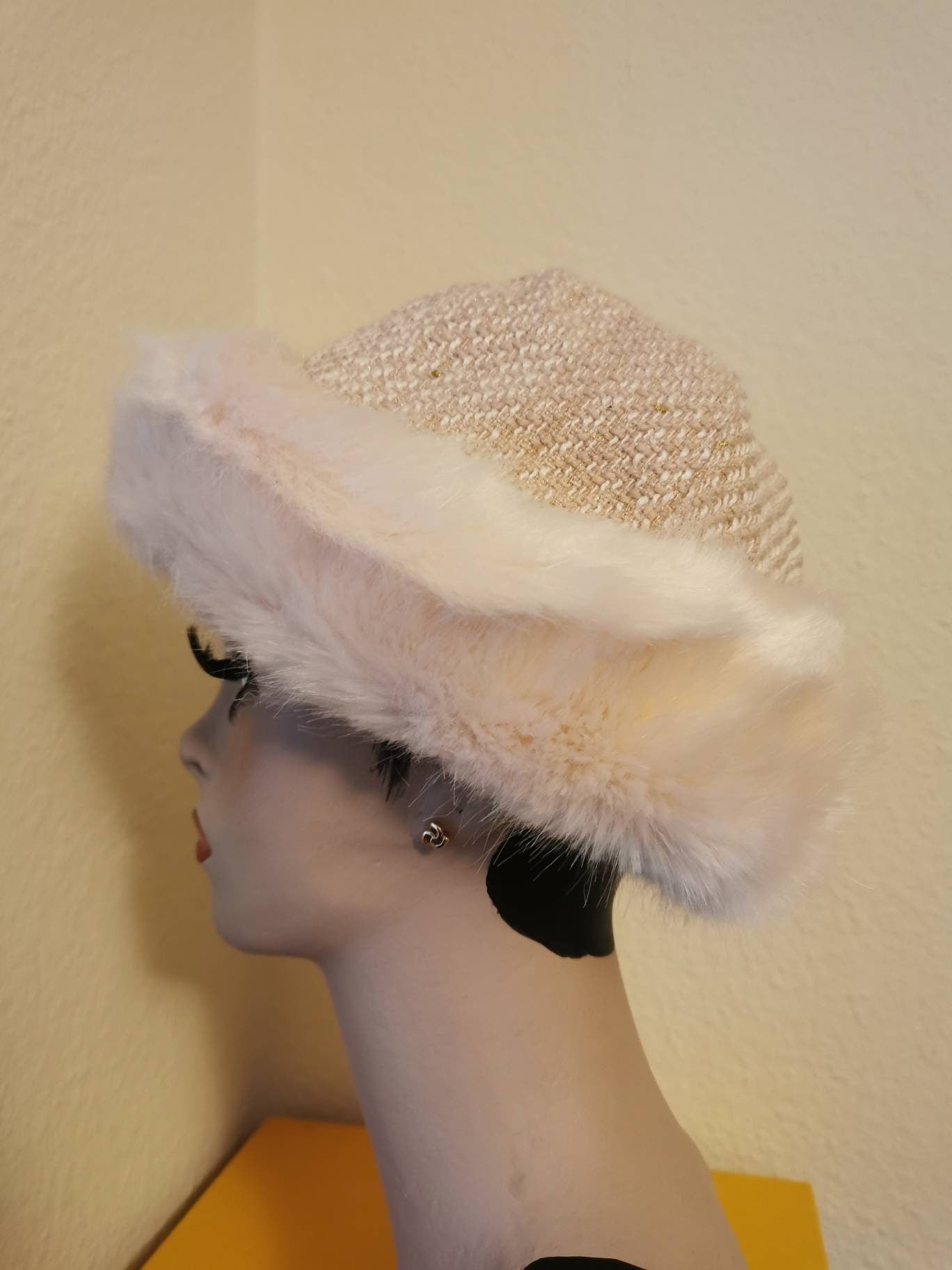 Russian Style Faux Fur Headband Hat Pale pink Christmas gift
