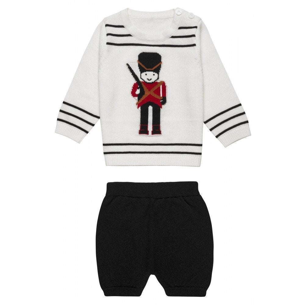Traditional Vintage Spanish Style Royal London Guard Baby Boys Classic Sweater Jumper Shorts Knit Set British Soldier Outfit