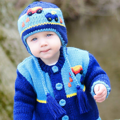 Handmade Baby Boy Beanie with Truck Design - Cosy Knitted Winter Hat for Infants 0-6 Months Transportation Theme Newborn Cap