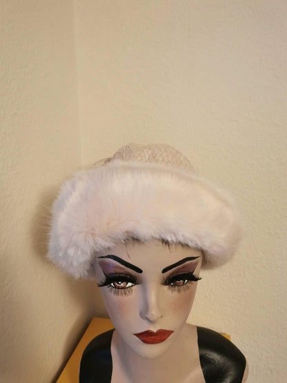 Russian Style Faux Fur Headband Hat Pale pink Christmas gift