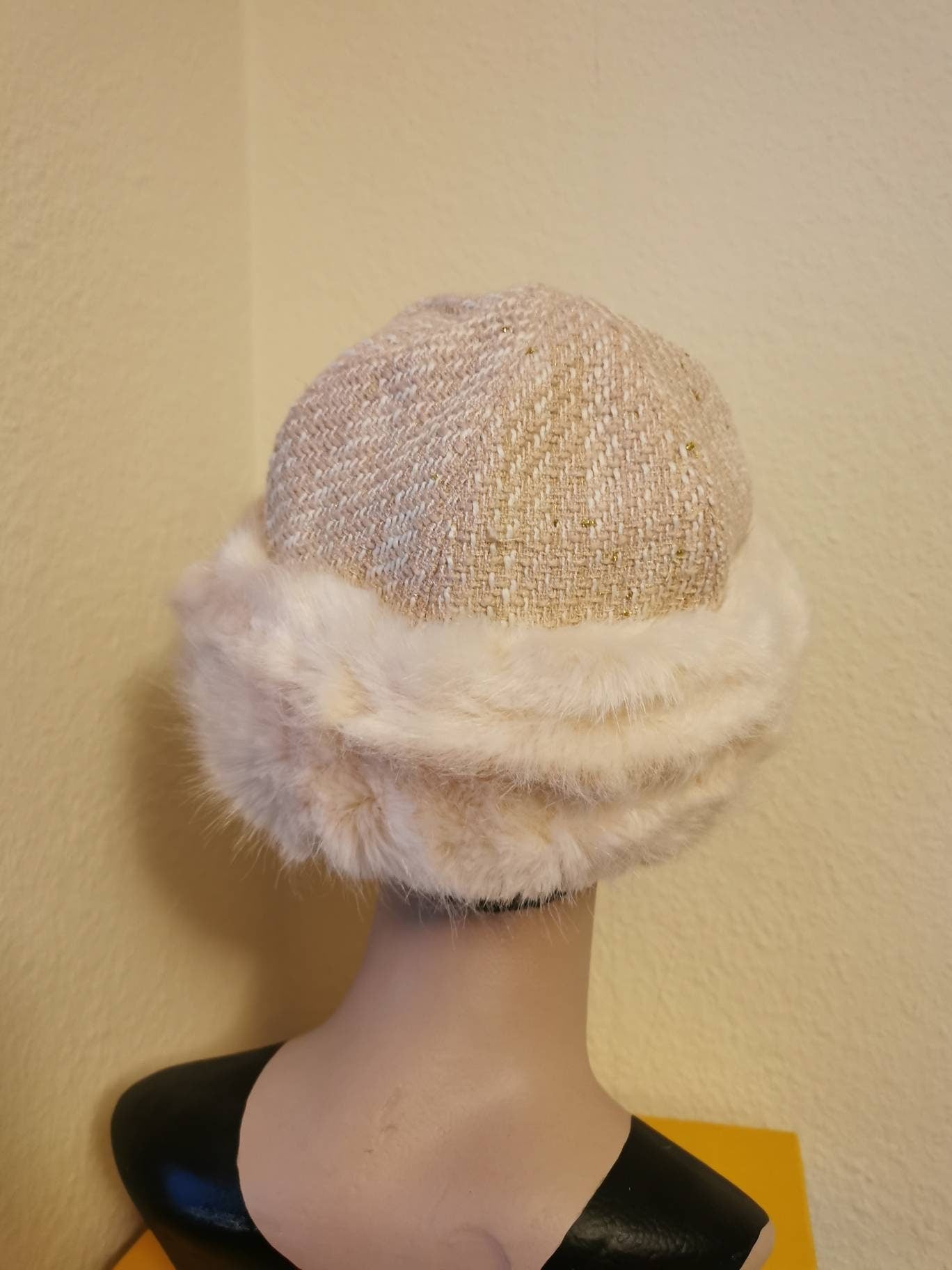 Russian Style Faux Fur Headband Hat Pale pink Christmas gift