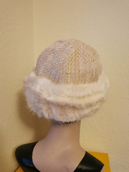 Russian Style Faux Fur Headband Hat Pale pink Christmas gift