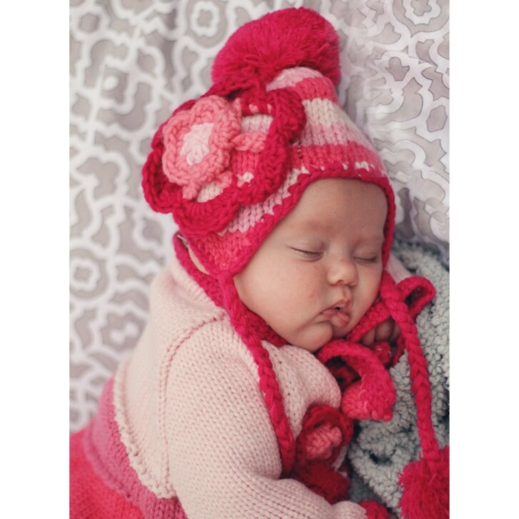 Pink Girl Hand Knit Baby Kids Floral Hat Sisters Matching Hats sizes 6 months to 6 years