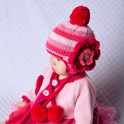 Pink Girl Hand Knit Baby Kids Floral Hat Sisters Matching Hats sizes 6 months to 6 years