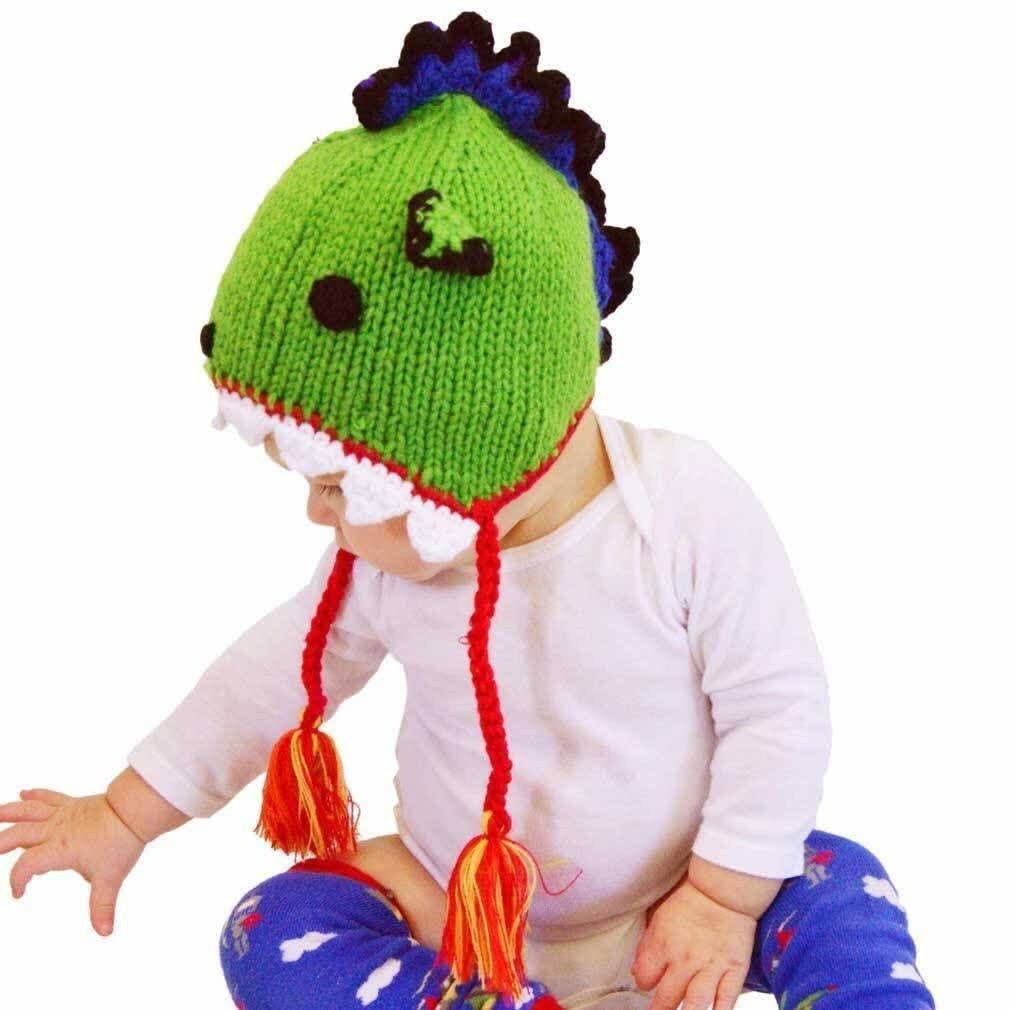 Baby Kids Hand Knit Green Dragon Beanie Hat 6-24 months