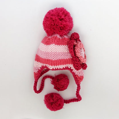 Pink Girl Hand Knit Baby Kids Floral Hat Sisters Matching Hats sizes 6 months to 6 years