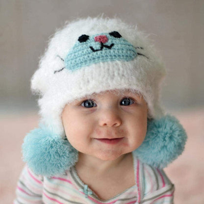 White Baby Animal Beanie - Kids Knit Winter Hat - Hand Crocheted Bear Hat - Boys Girls Warm Cap - Toddler Winter Beanie - Handmade