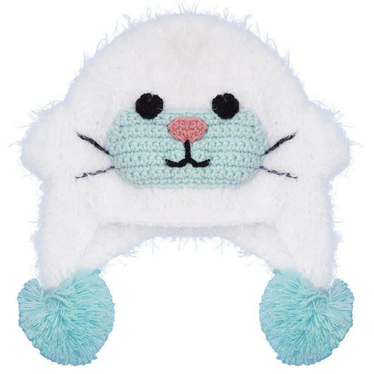 White Baby Animal Beanie - Kids Knit Winter Hat - Hand Crocheted Bear Hat - Boys Girls Warm Cap - Toddler Winter Beanie - Handmade