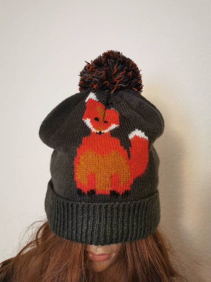 Fox Ladies Woman Knitted Beanie Bobble Hat Winter Animal Funny Gift