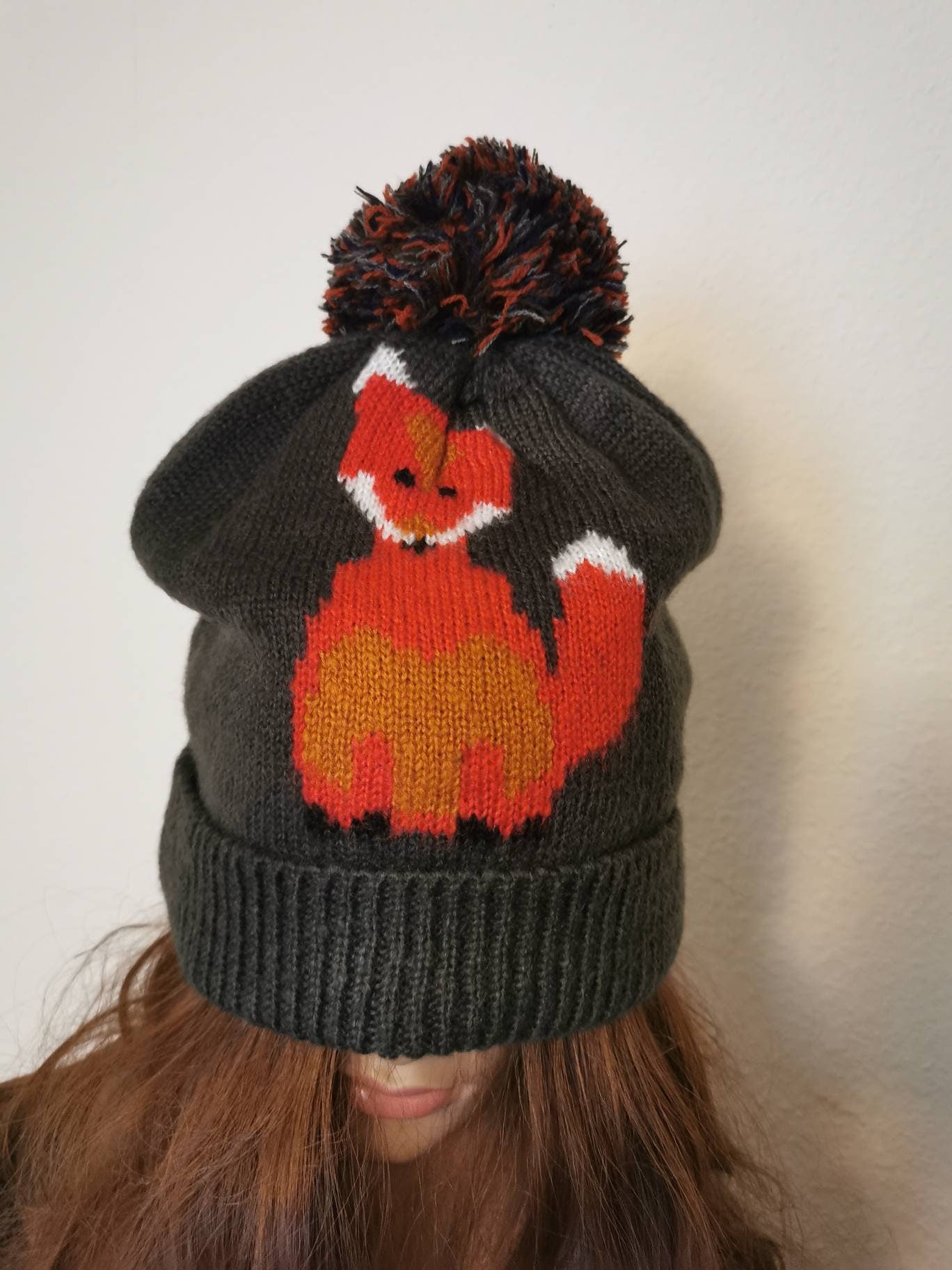 Fox Ladies Woman Knitted Beanie Bobble Hat Winter Animal Funny Gift
