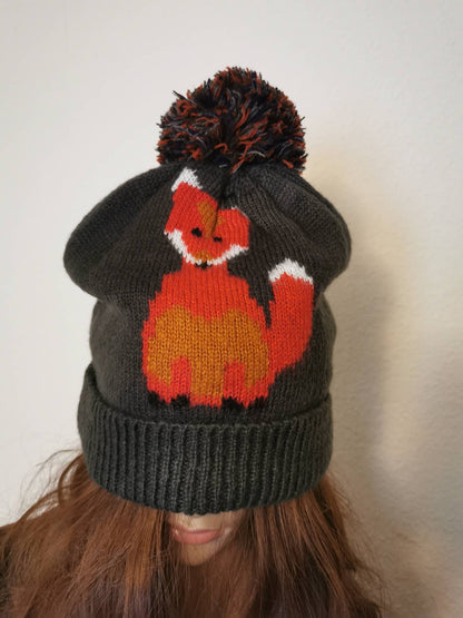 Fox Ladies Woman Knitted Beanie Bobble Hat Winter Animal Funny Gift