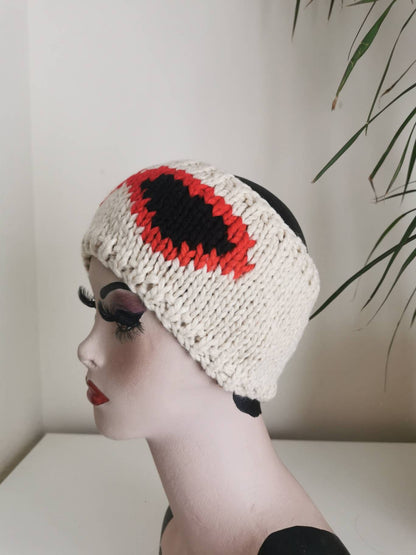 Hand-Knitted Cream Winter Headband - Cozy Wide Ear Warmer Fashion Accessory for Women Classic Neutral Style Red Glasses